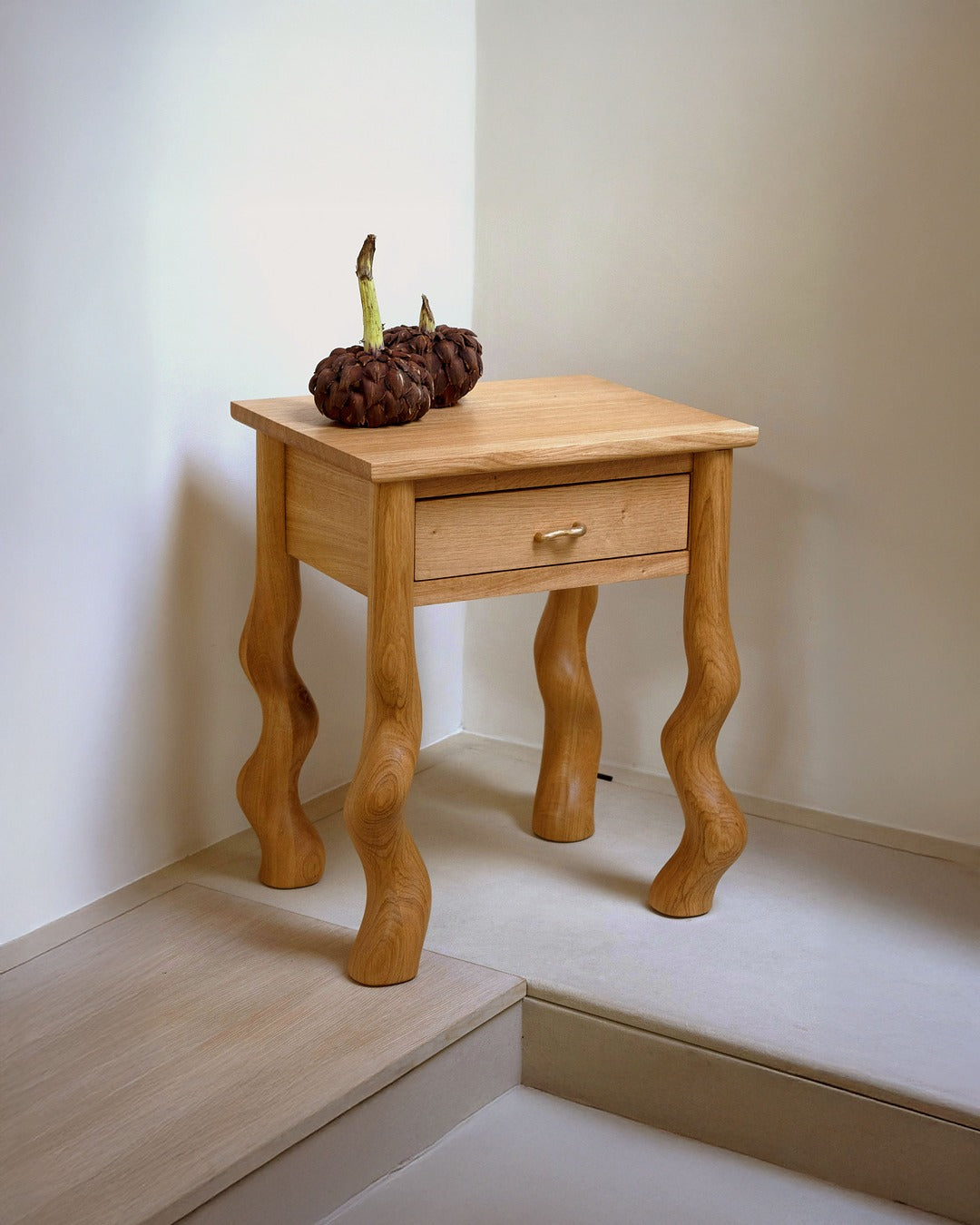 Dancing Bedside Table in Oak with vegetable