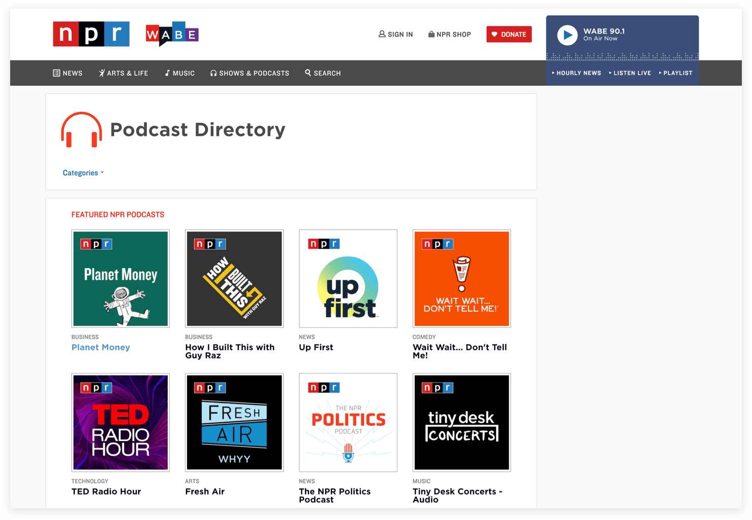 NPR podcast directory used for competitive research