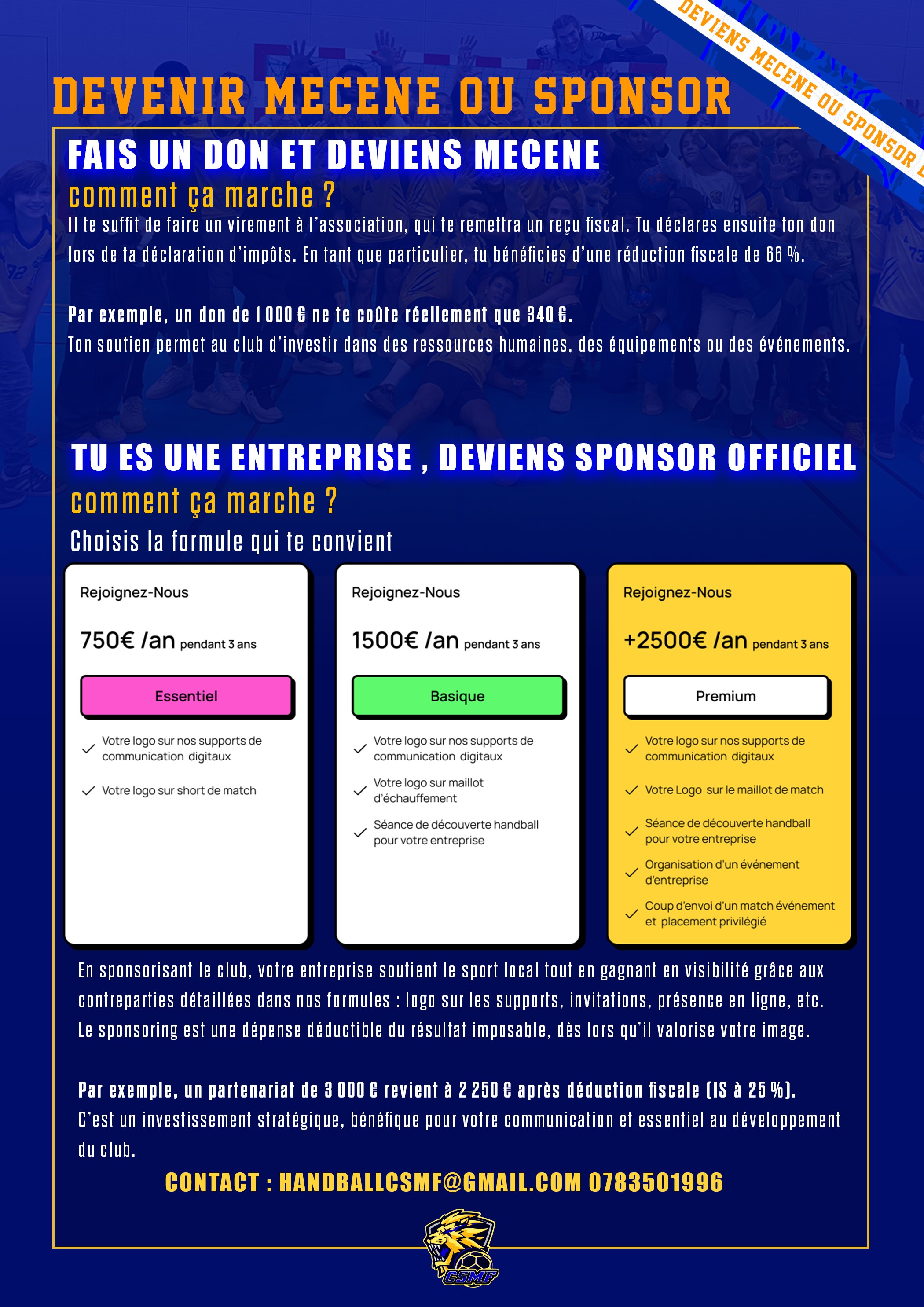Devenir sponsor du CSMF Handball Paris 17