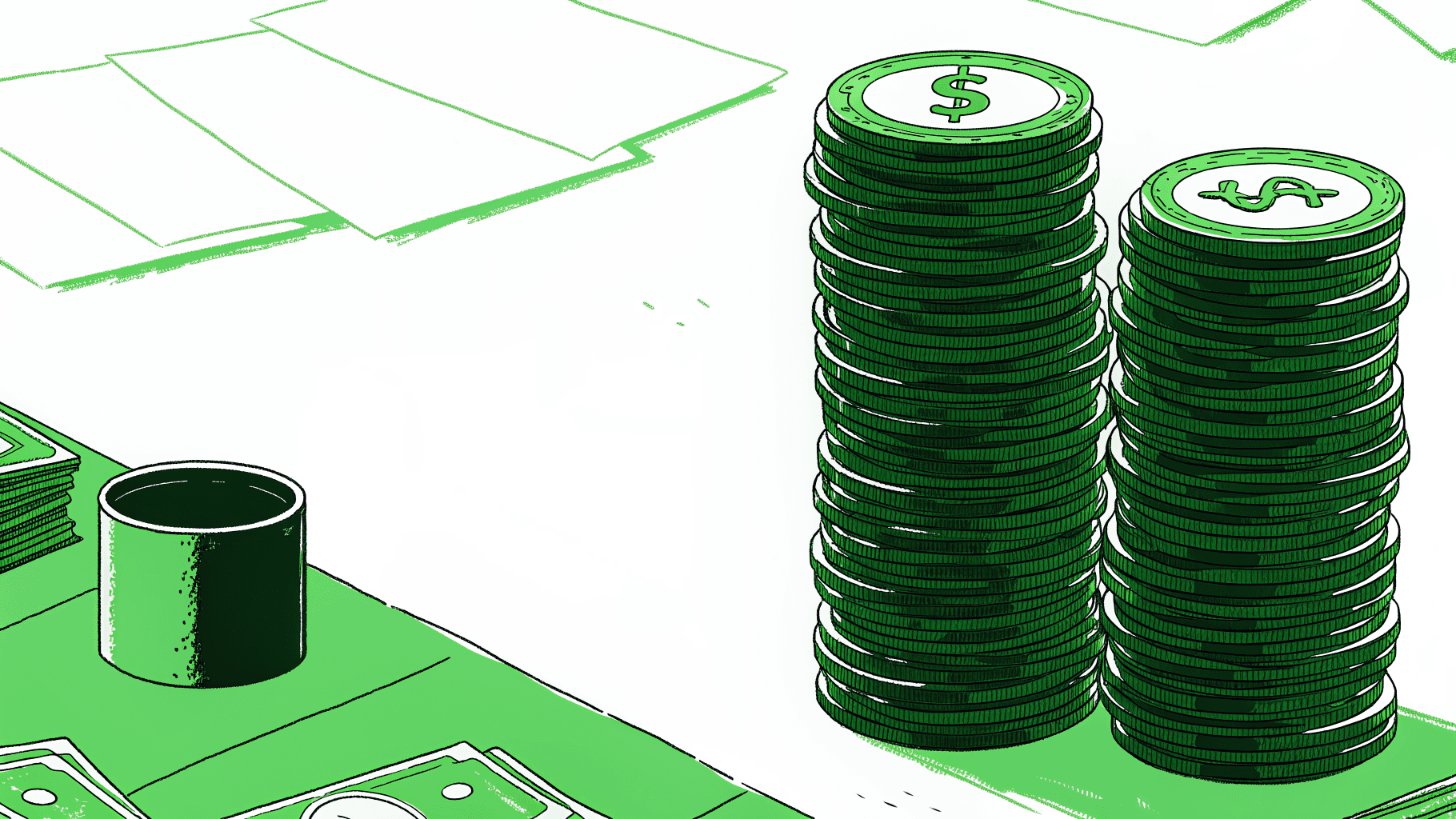 Two vastly different coin stacks comparing unclaimed private scholarship and federal Pell Grant money