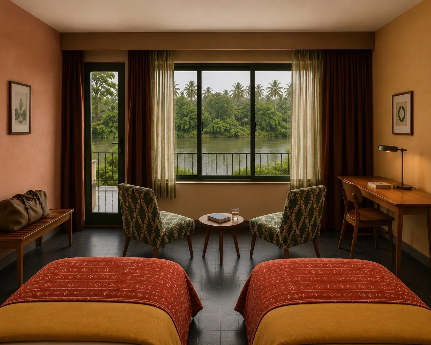 Riverfront Room at Jaali River Sanctuary — windows on the Talpona