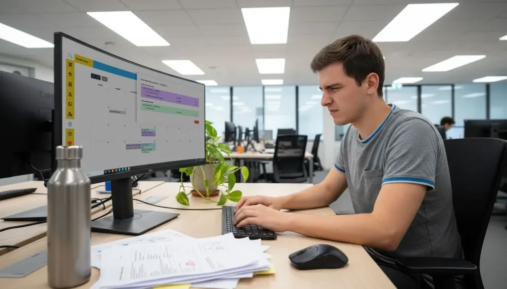 Un tecnico si occupa delle scadenze consultando lo scadenzario del software sicurezza sul lavoro