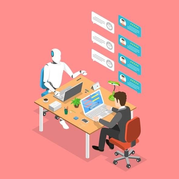 An illustration showing the impact of ChatGPT on job interview preparation, with a blurred interface of an AI tool in the background.