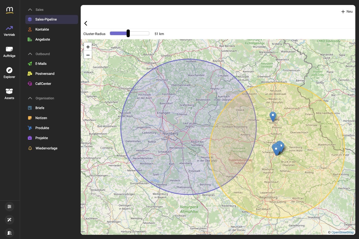 Find geographical clusters in the CRM-System