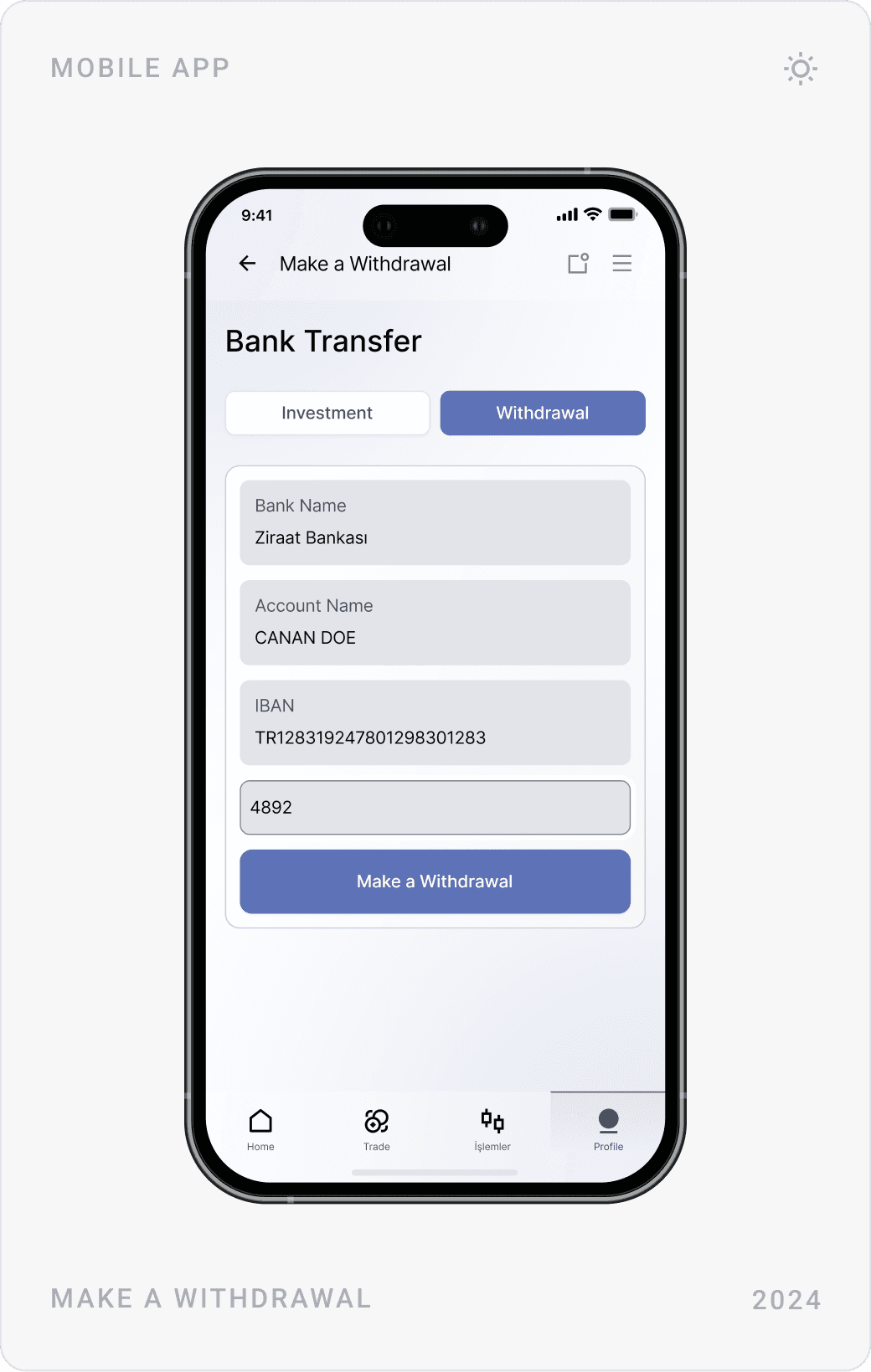 Structured Bank Transfer Withdrawal Screen Design