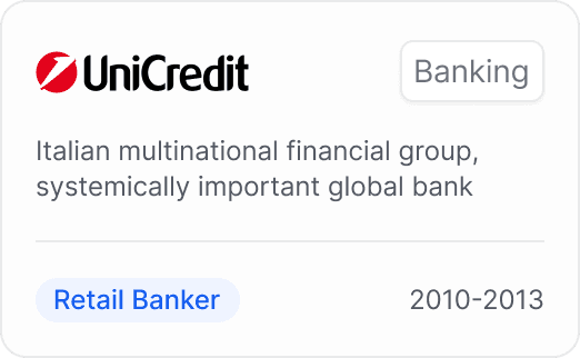 A professional experience card for UniCredit