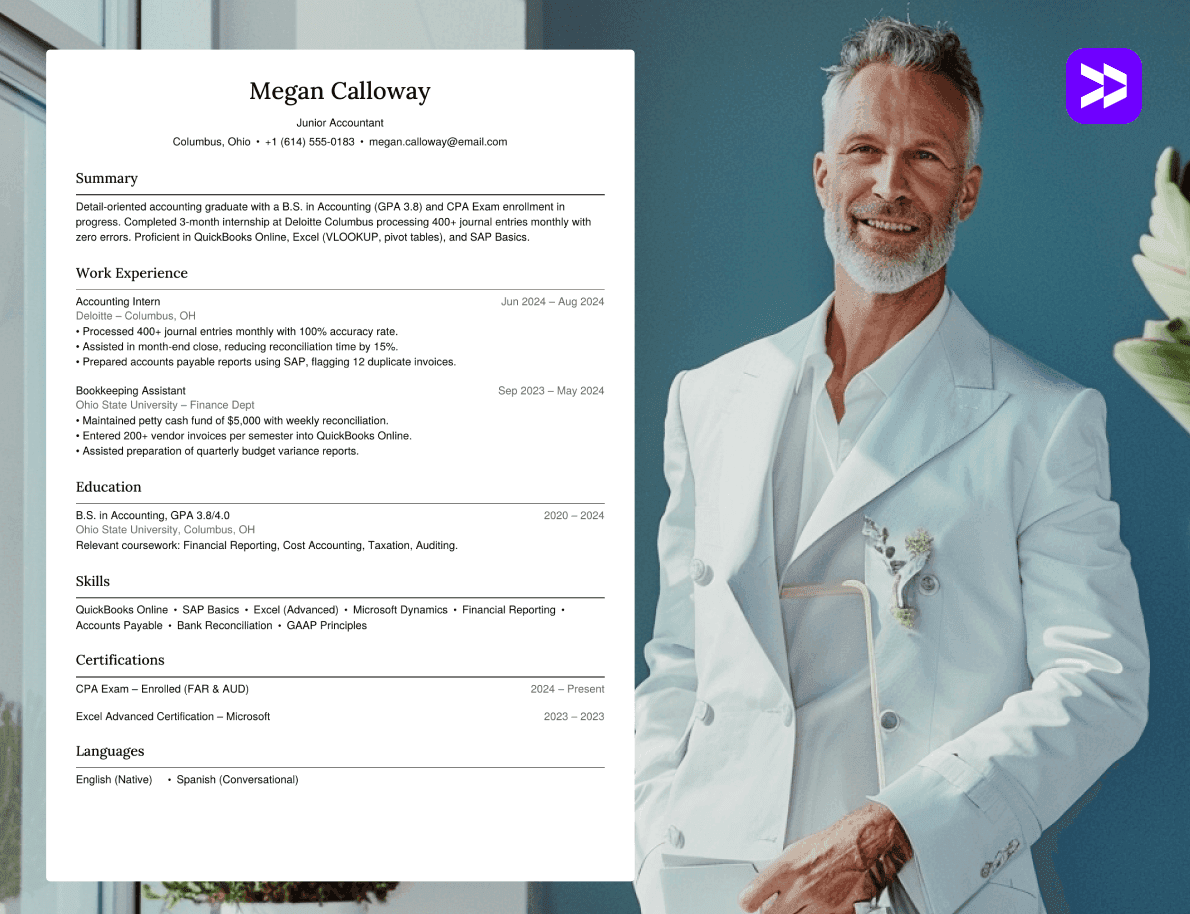 Accountant resume example on a clean textured background