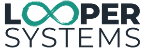 Looper Systems Logo in black letters with a green infinity sign taking the place of the two 'O's"
