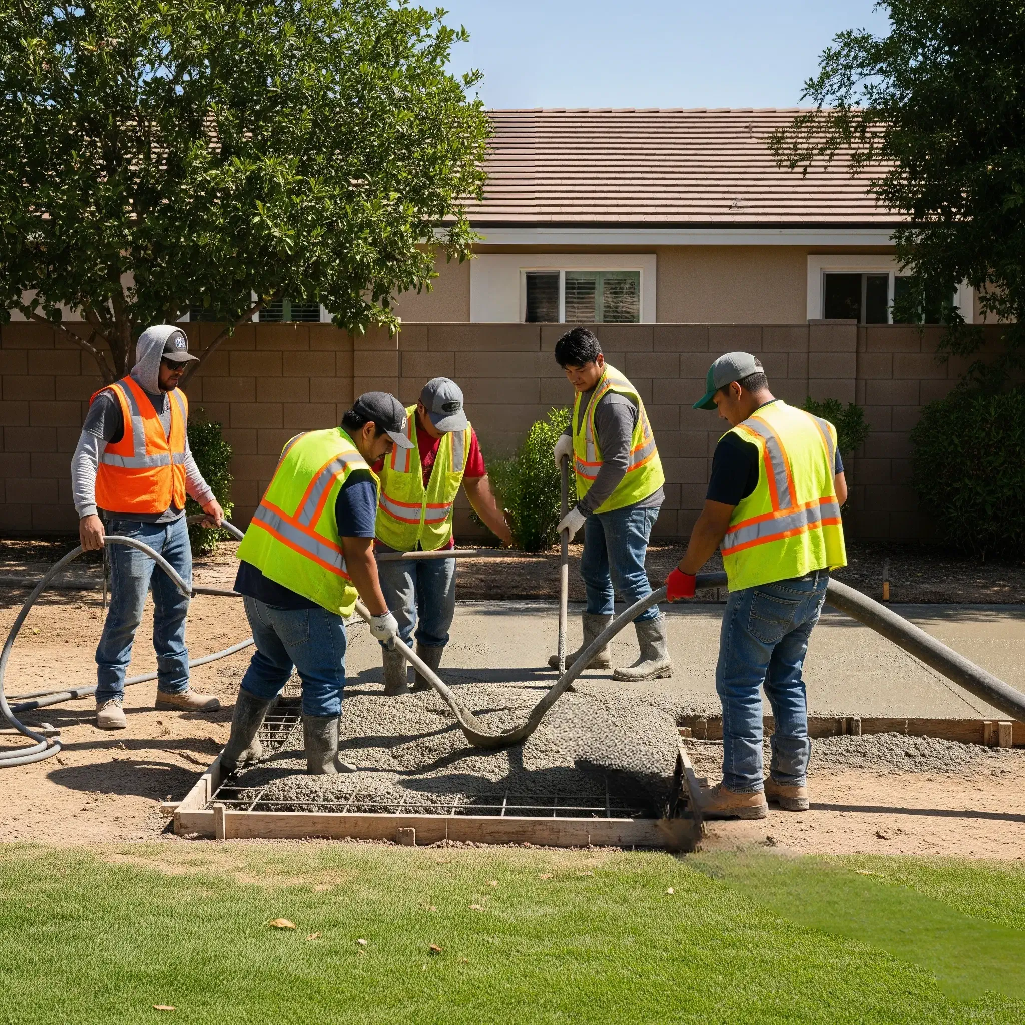 Concrete contractor pouring pad in Menifee back yard