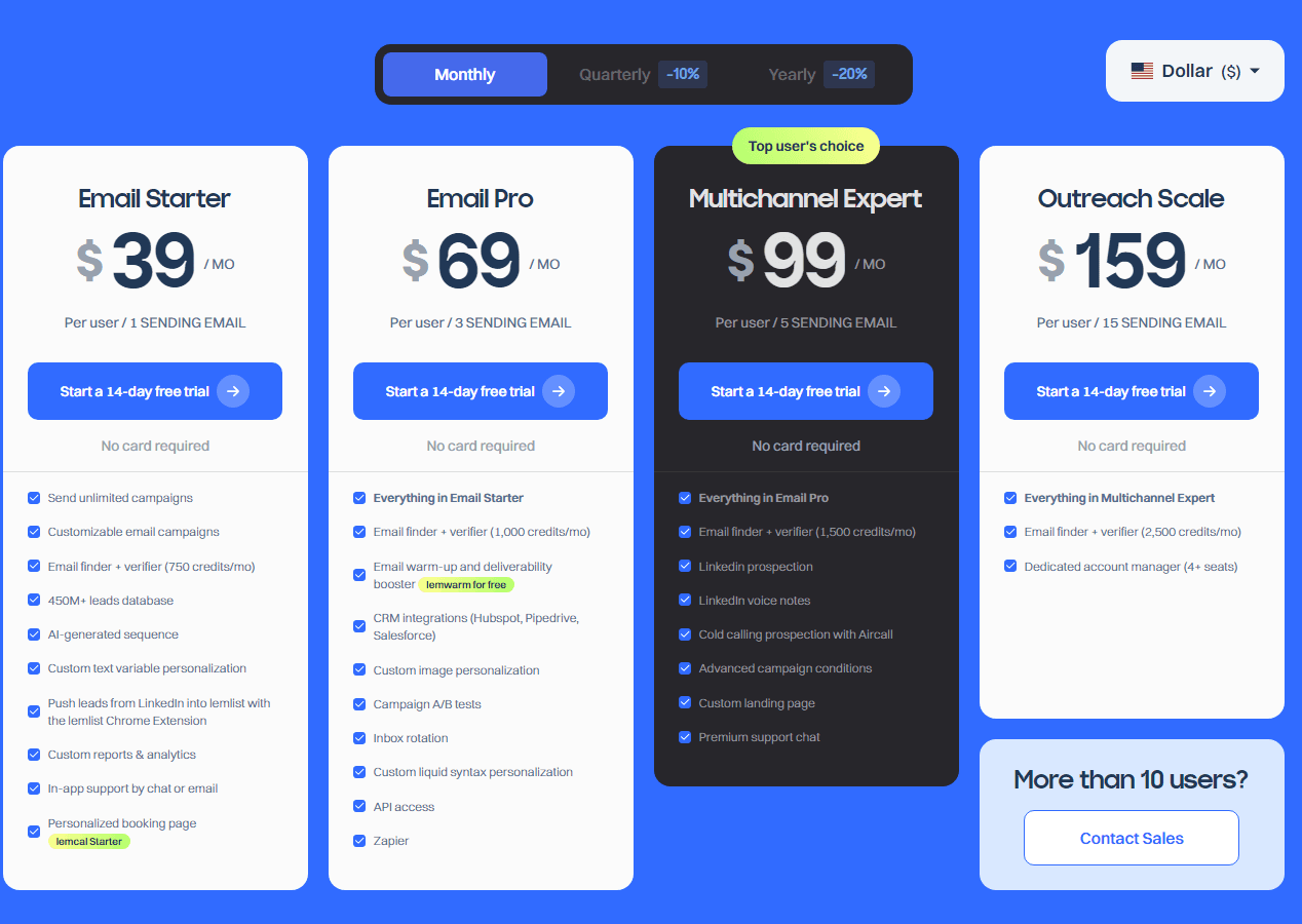 Lemlist Pricing and Subscription Models