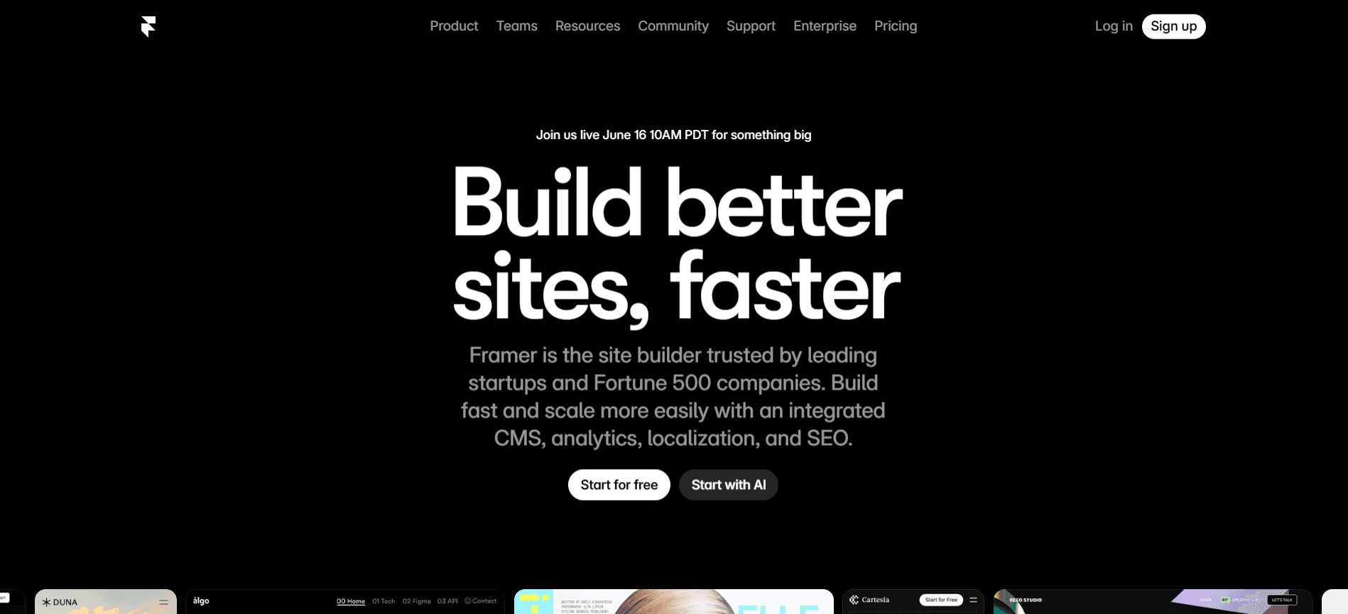 Framer no code website builder