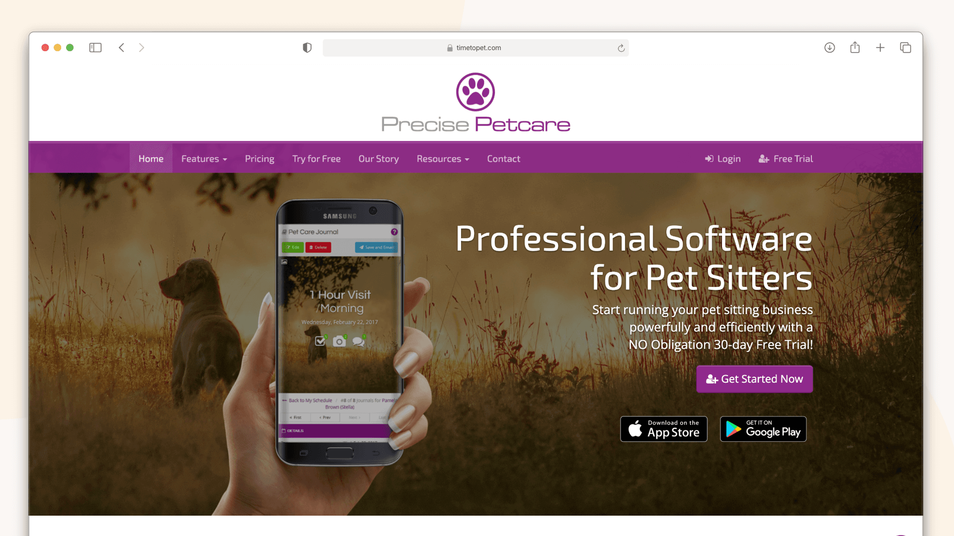 Screenshot of Precise Petcare's marketing site