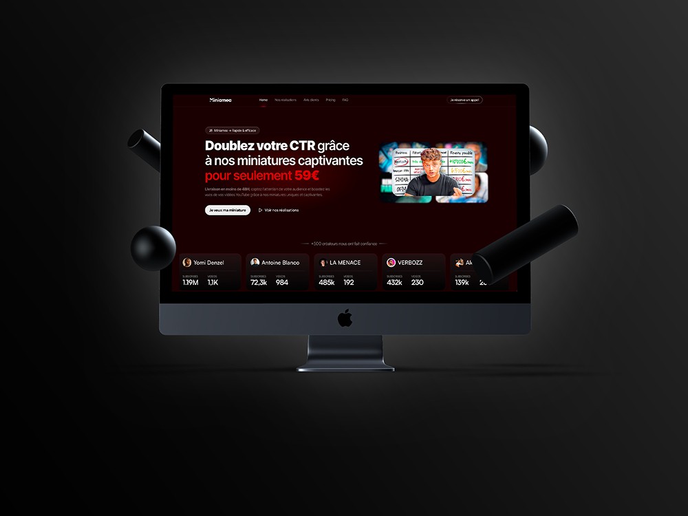 Site web MiniaMea pour création de miniatures YouTube, conçu par Keyz Digital.