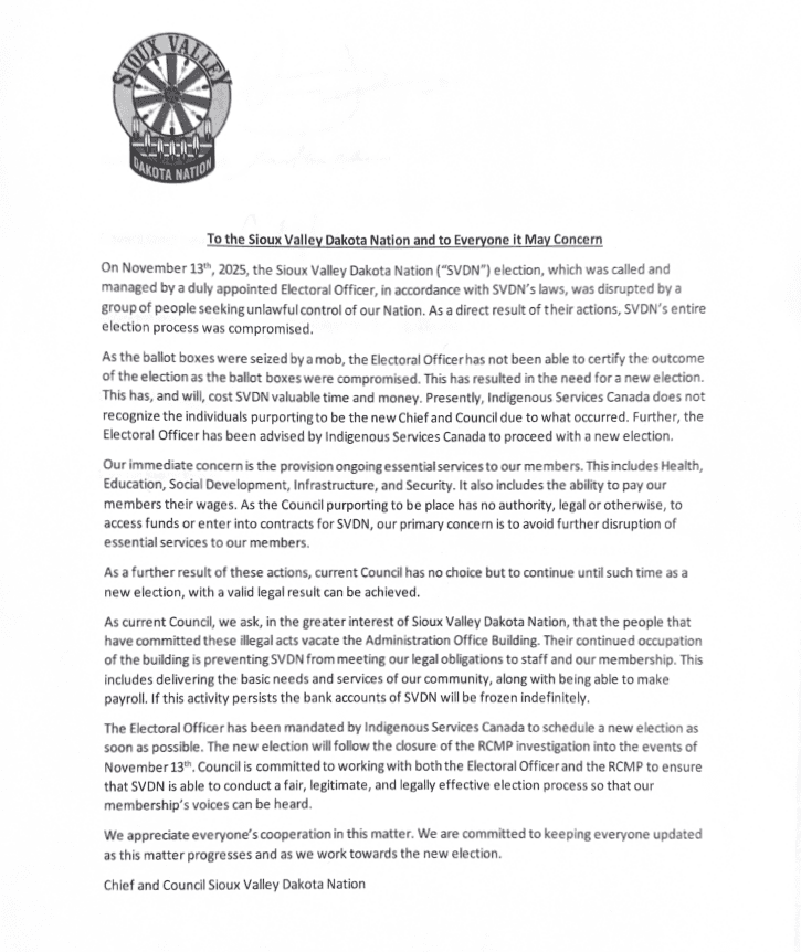 To the Sioux Valley Dakota Nation and to Everyone it May Concern
