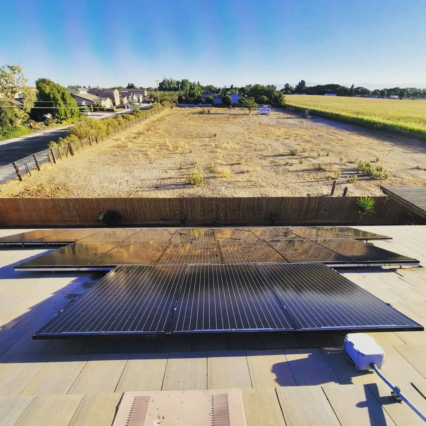 Soiled solar panels on a flat roof before cleaning | Premier Solar Service, serving Central Valley, CA
