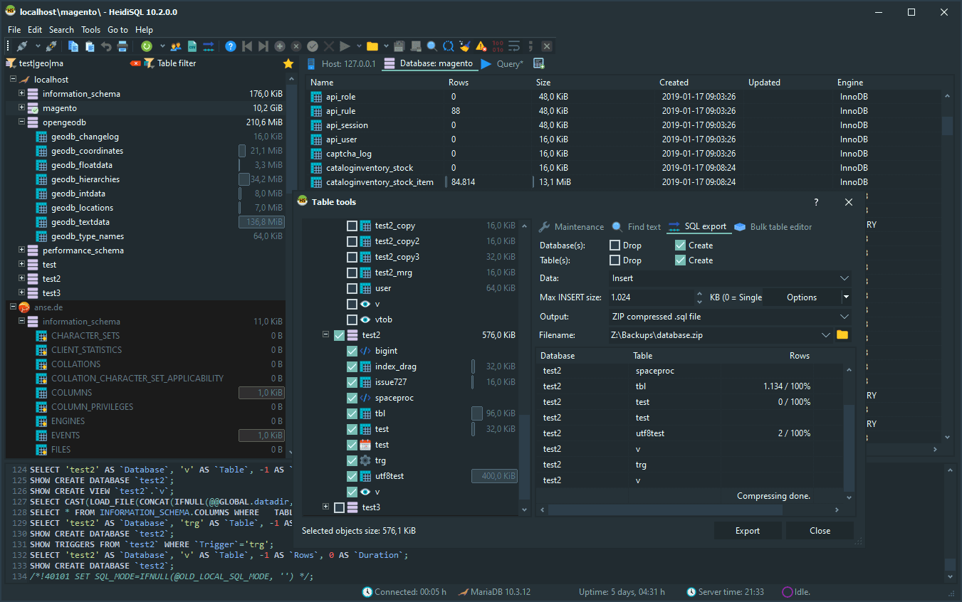 The HeidiSQL interface. 