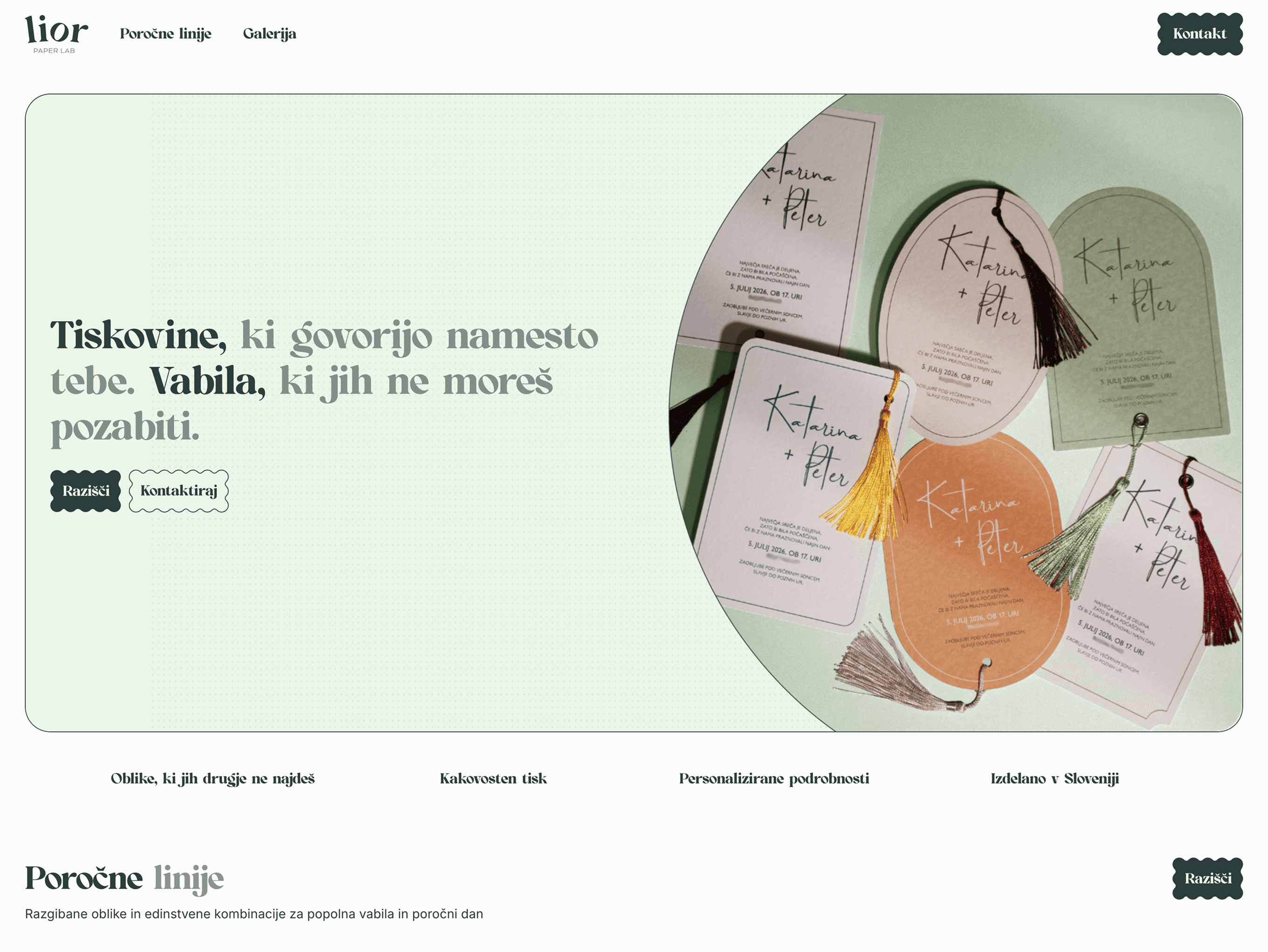 Pristajalna stran znamke Lior PaperLab