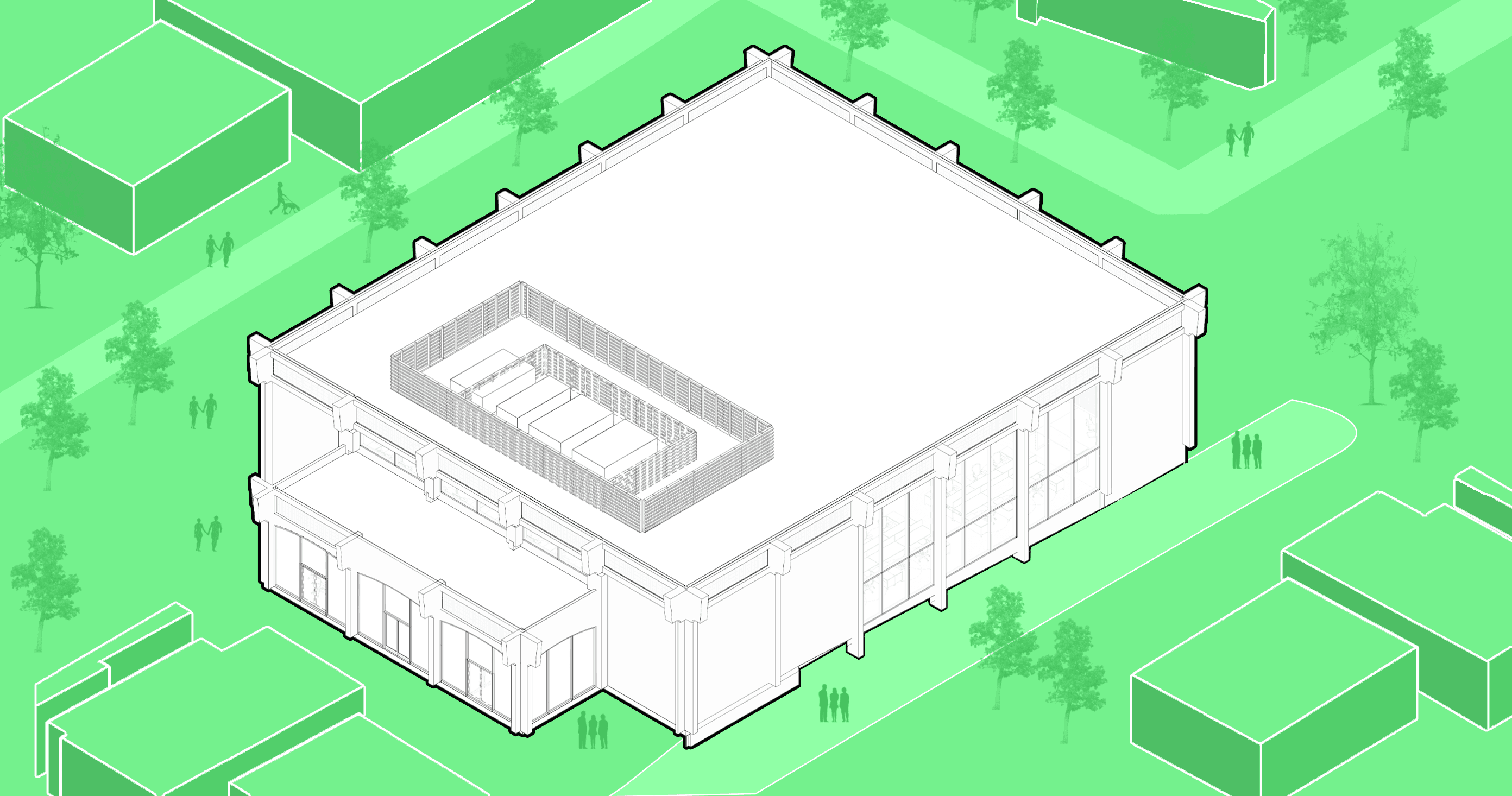 Building site plan, isometric view.