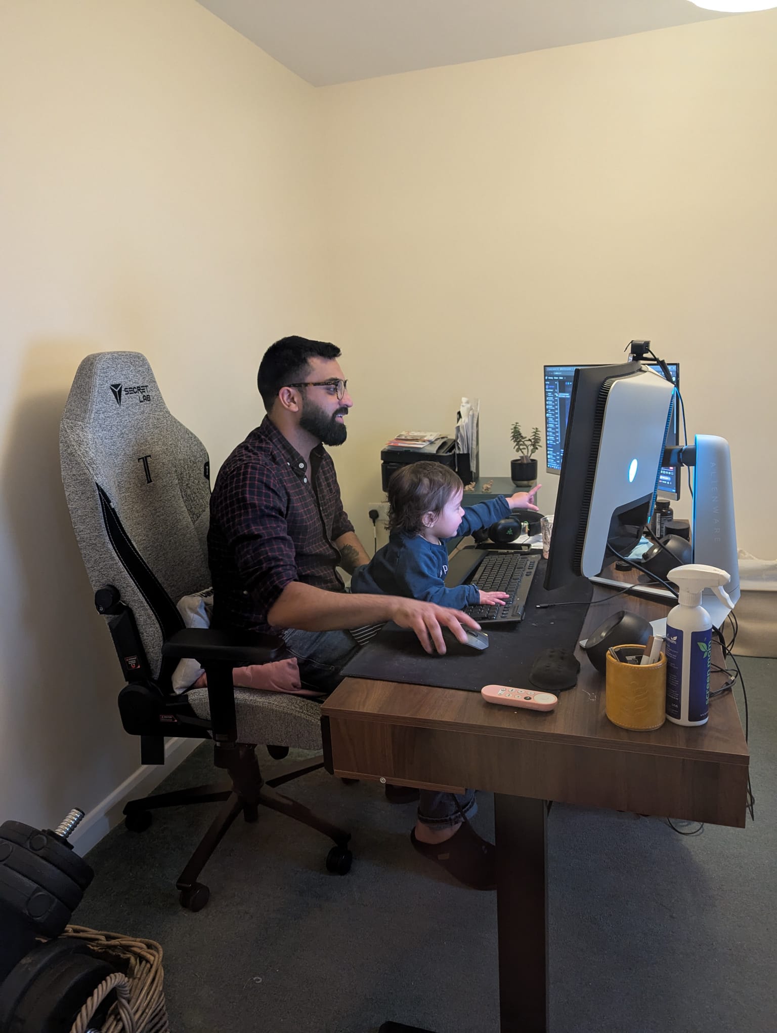 Interior of a cafe or workspace with several people at tables