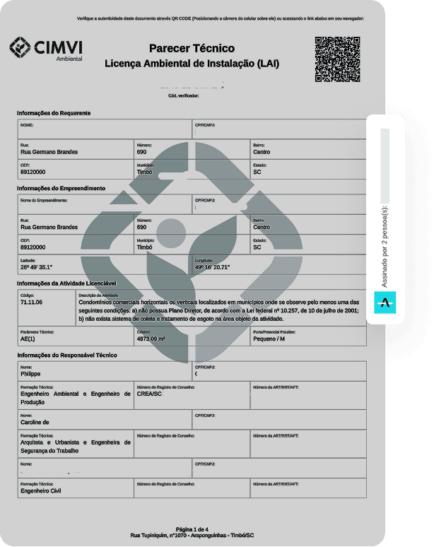 Modelo de licença digital da Aprova com destaque para assinatura digital e QR code de autenticidade