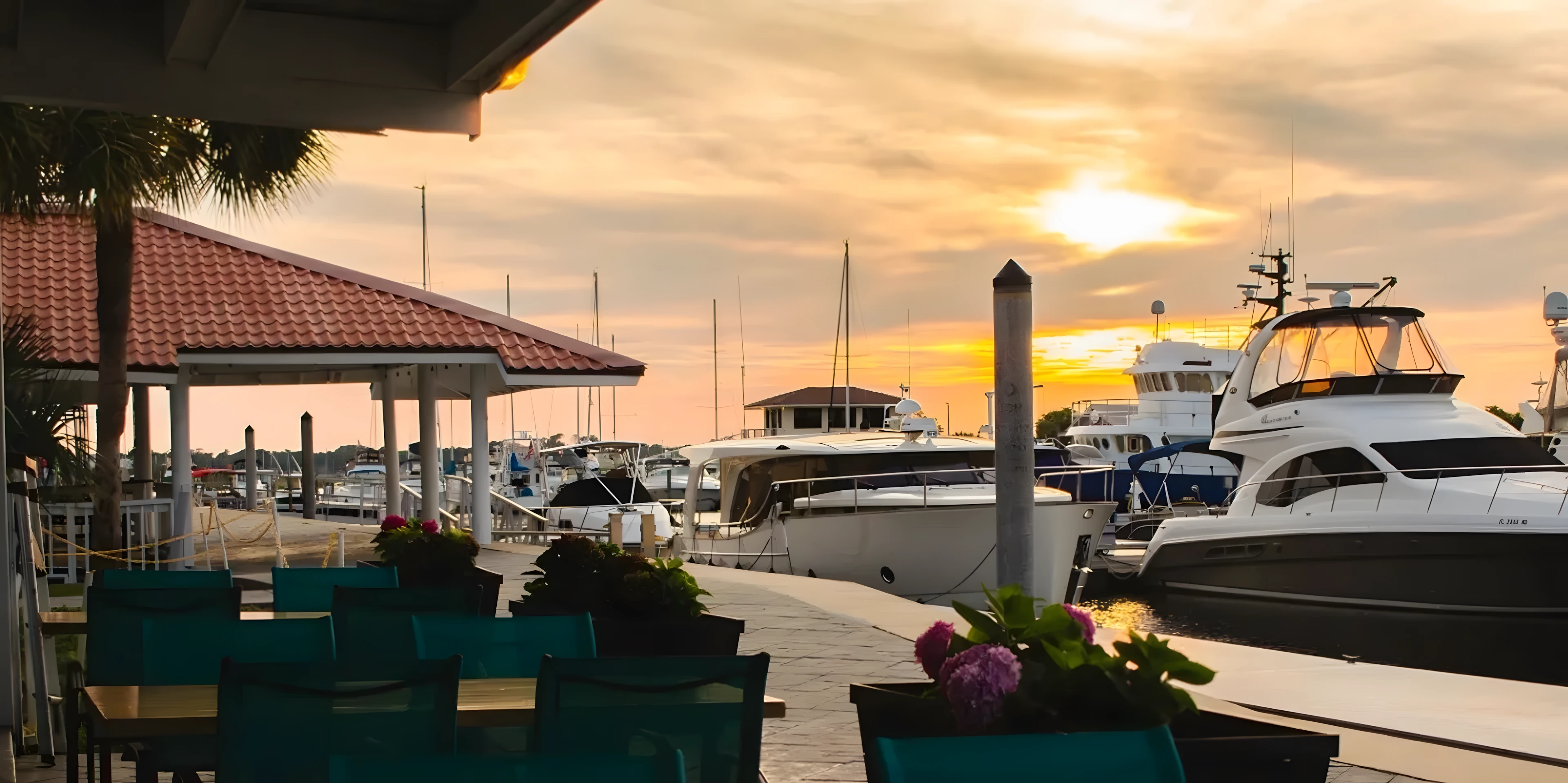 sunset view of Mavi Waterfront Bar & Grill