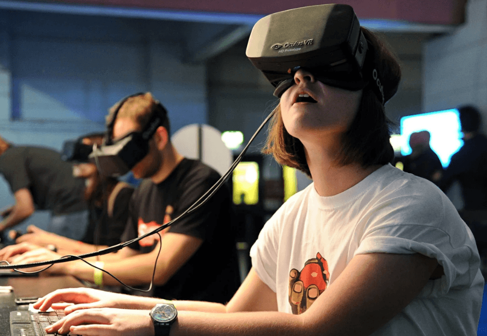 Young girl using vr training headset
