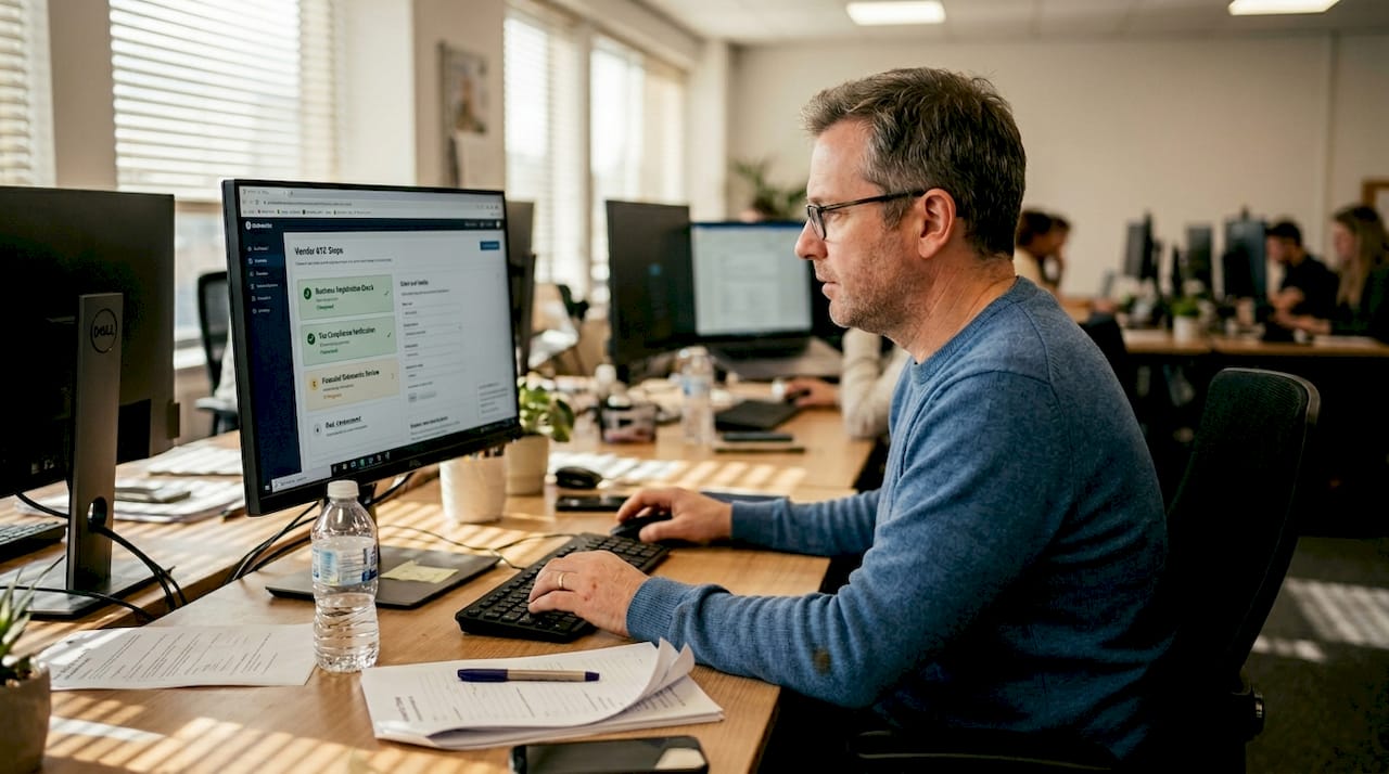 Worker onboarding vendors at marketplace desk