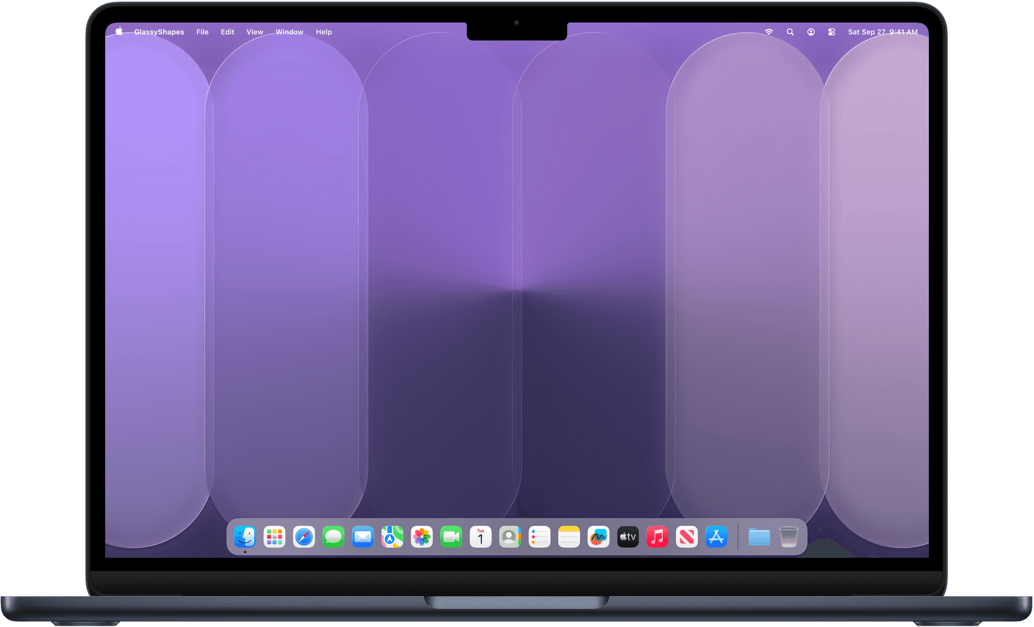 MacBook with wallpaper from GlassyShapes