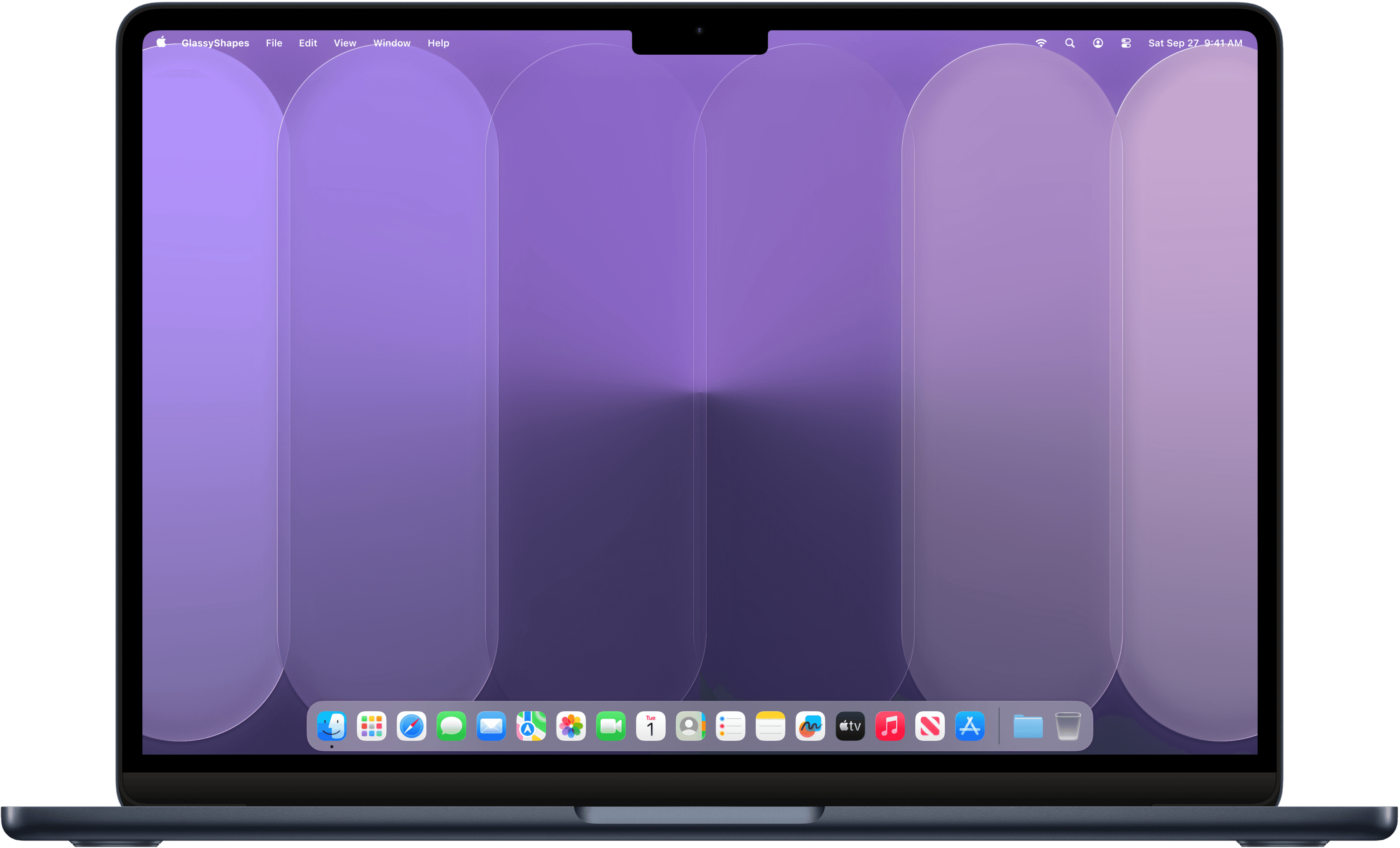 MacBook with wallpaper from GlassyShapes