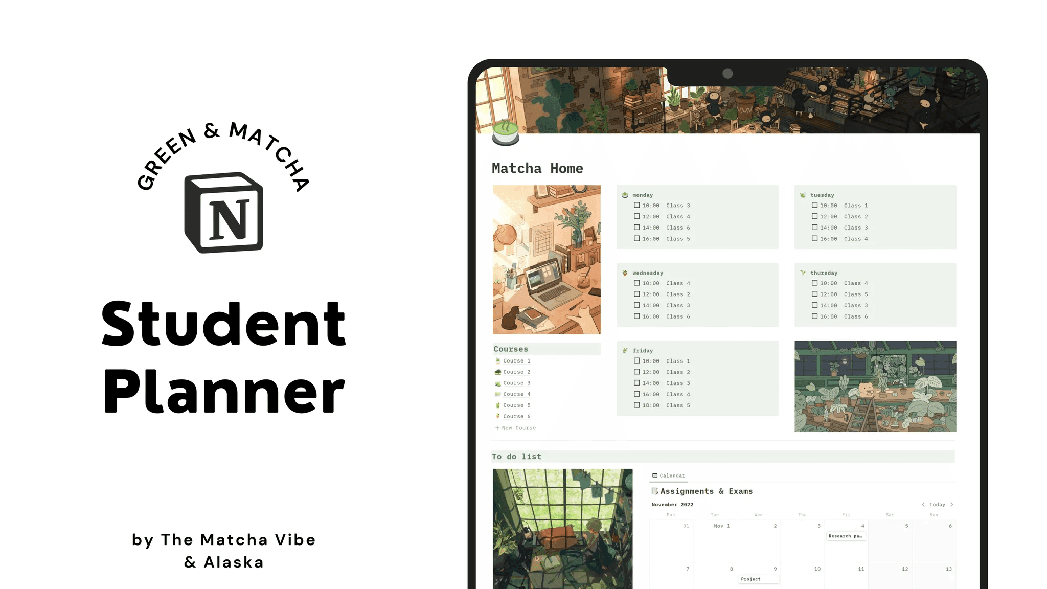 Matcha vibe Student Planner Notion Template