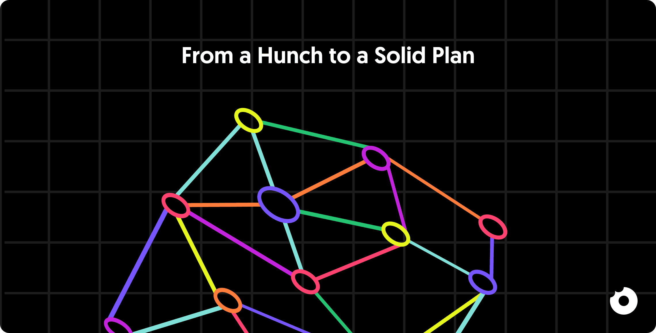 Colorful geometric wireframe shape made of multicolored connected nodes on a black background