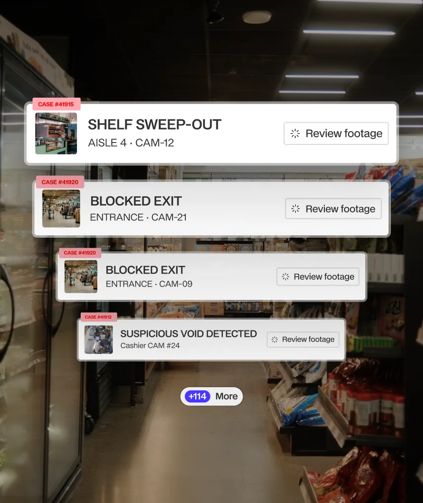 List of register alerts, each with a review footage button