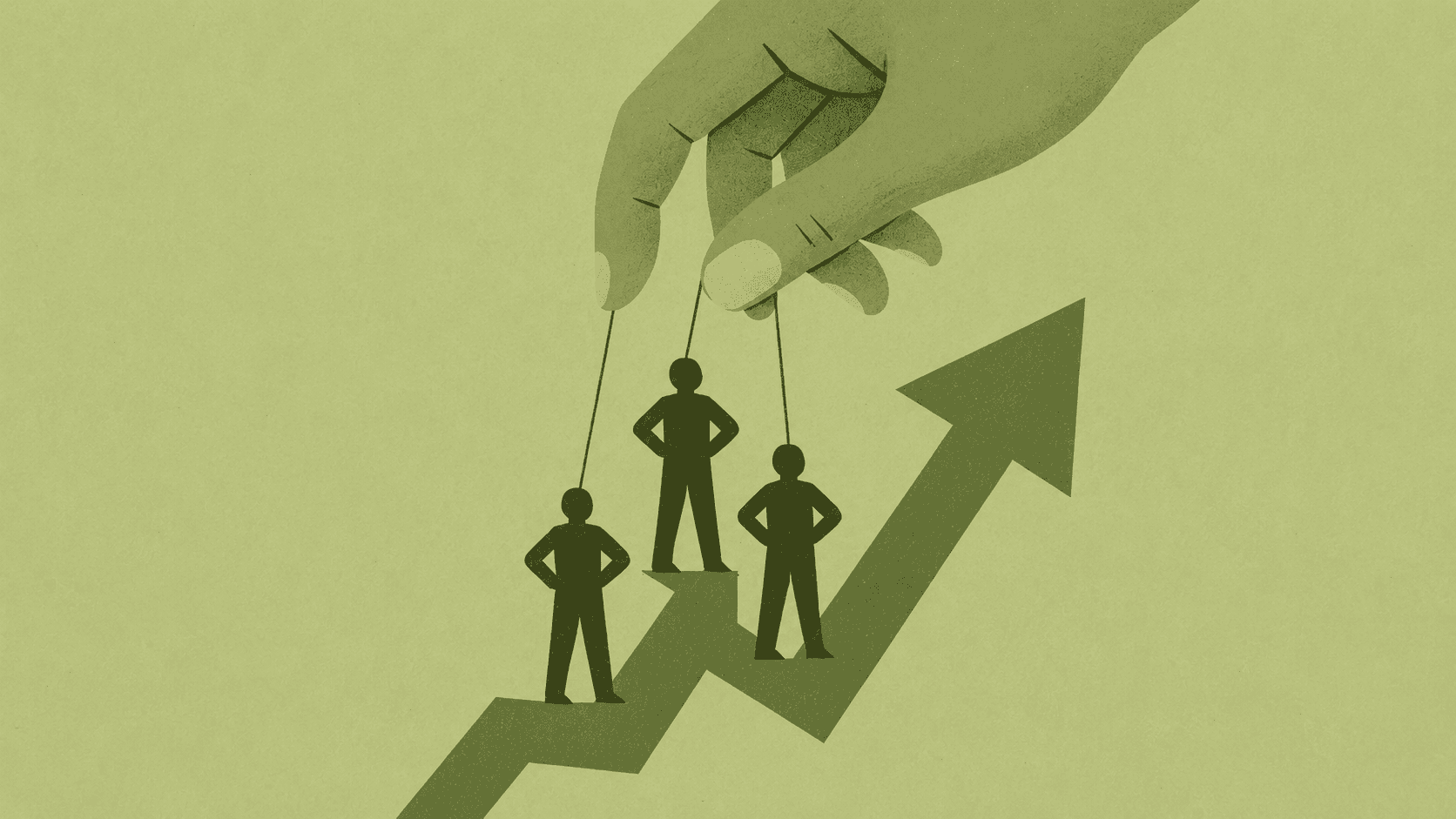 A green arrow moving upwards with 3 man silhouette on top of it