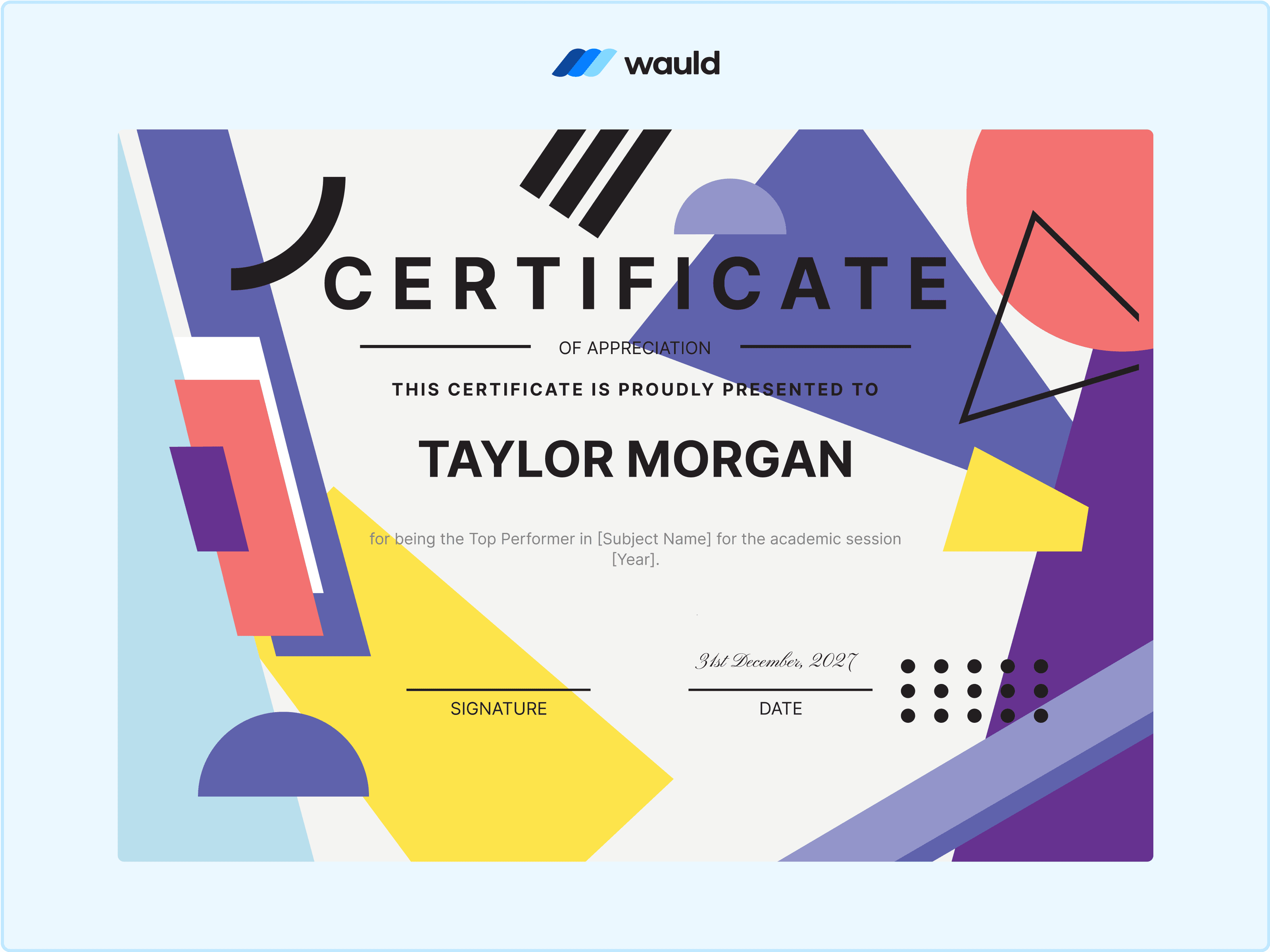 Wauld - Modern and geometric certificate template