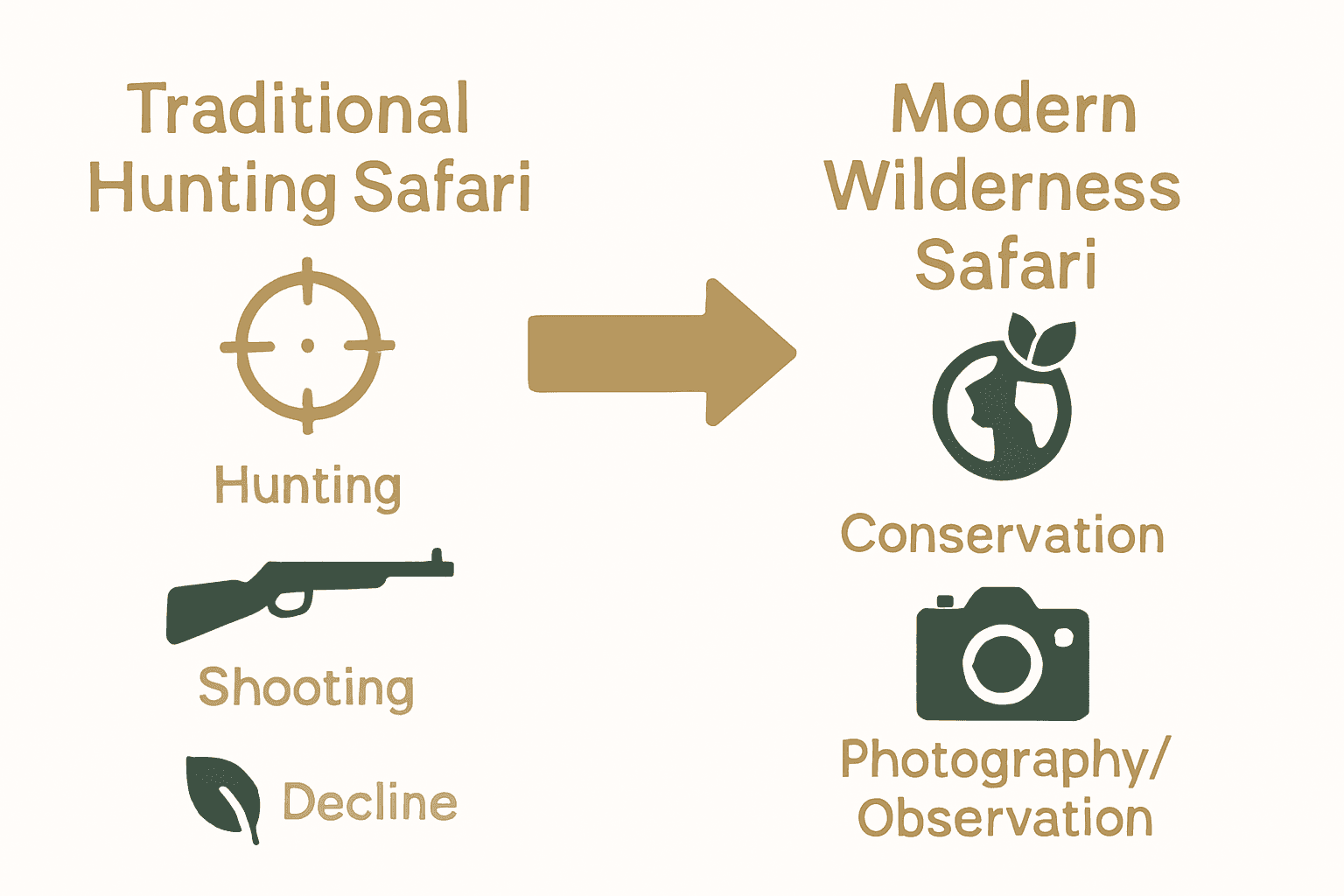 Infographic comparing modern wilderness safari to traditional hunting safari.