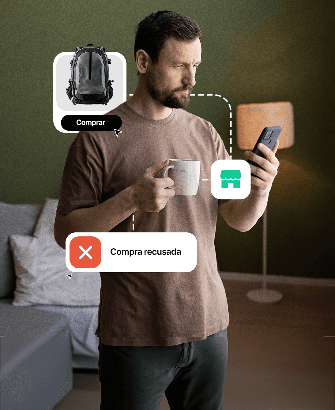 Homem usando iphone comprando online