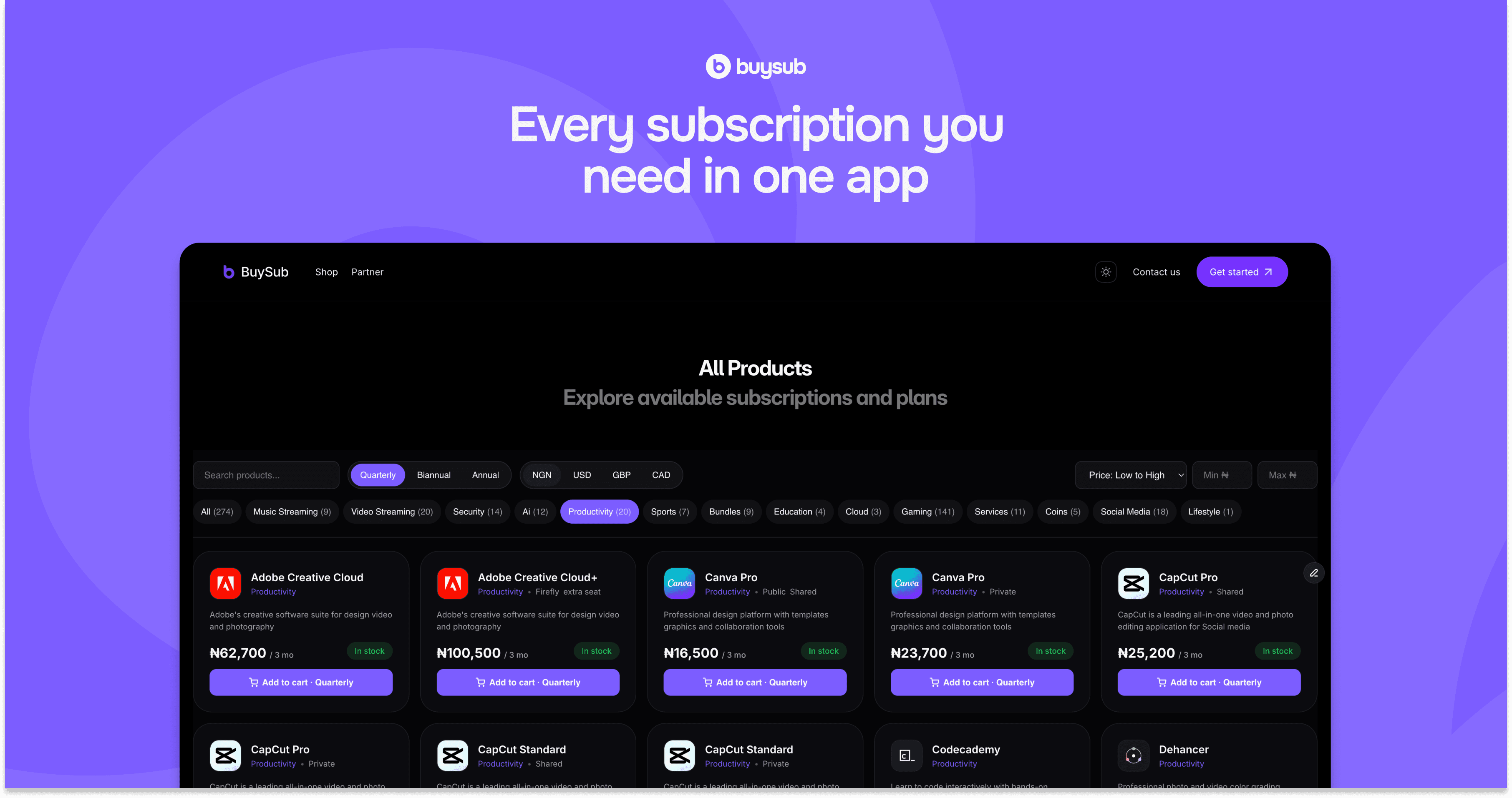 buysub website homepage built with Framer