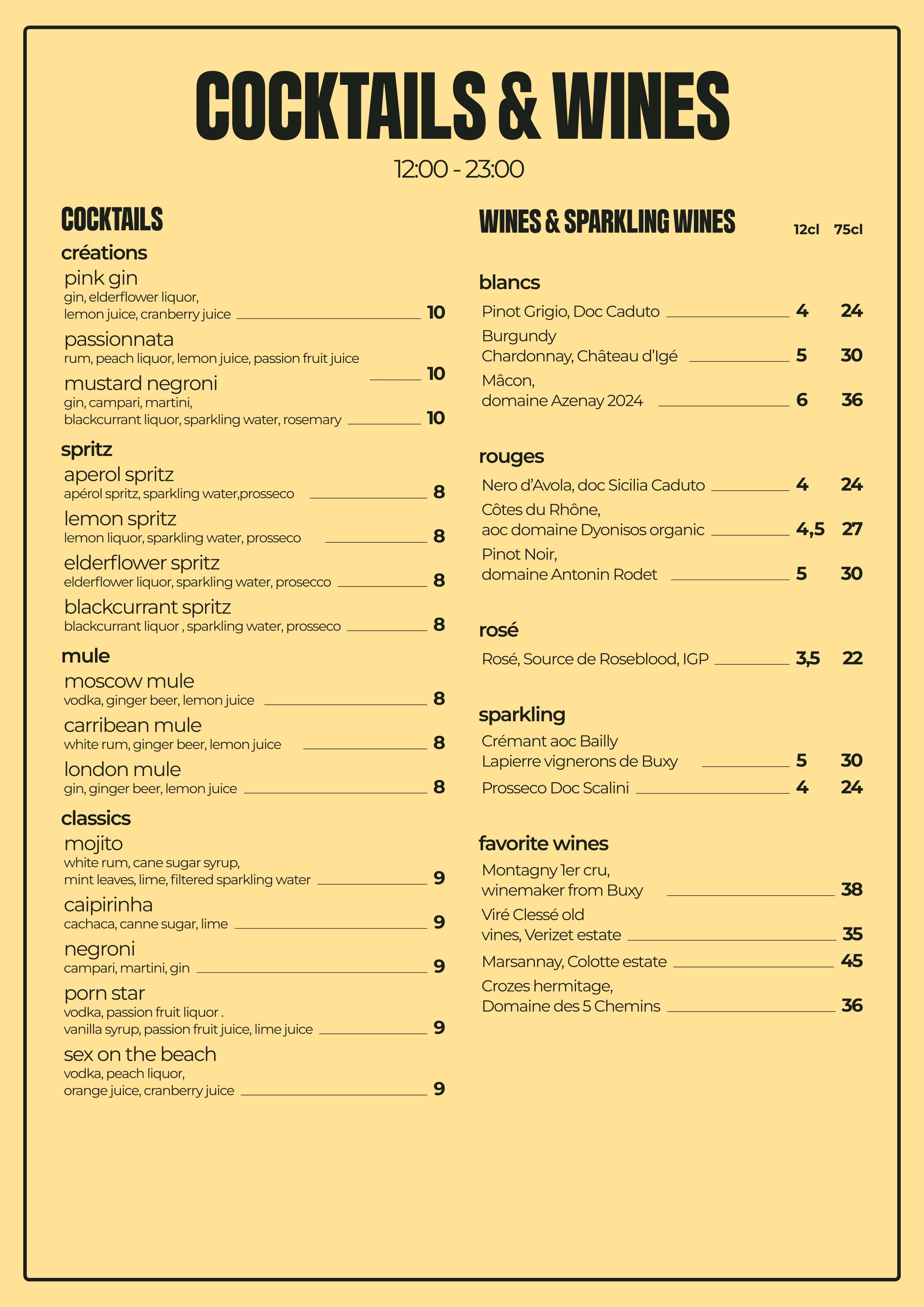 cocktails and wines