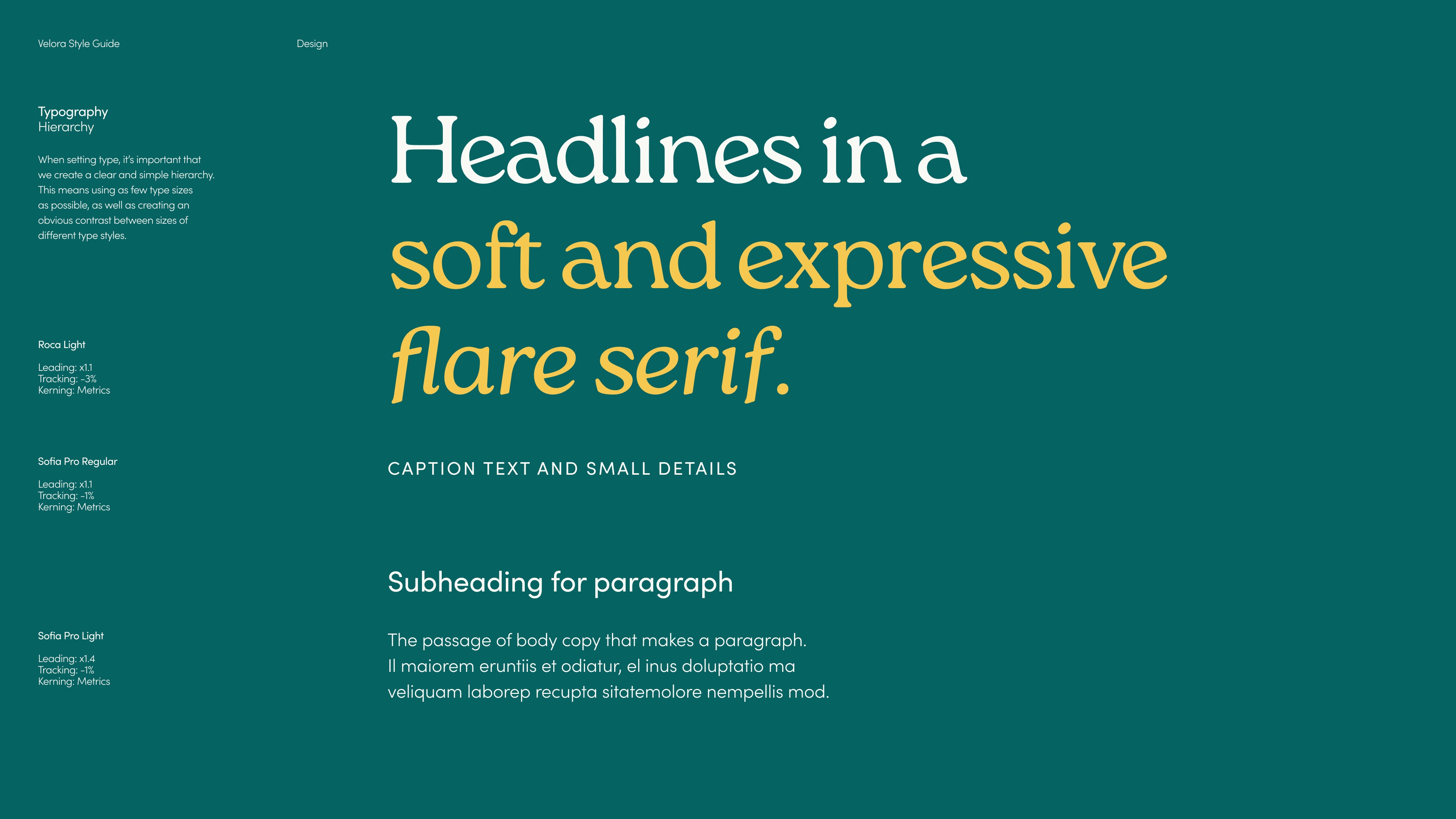 Velora headline typography shown at large scale