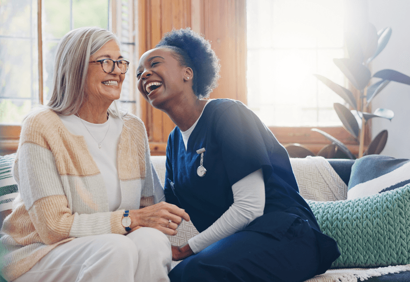 Live-In Caregiver and Woman in Los Angeles Smiling