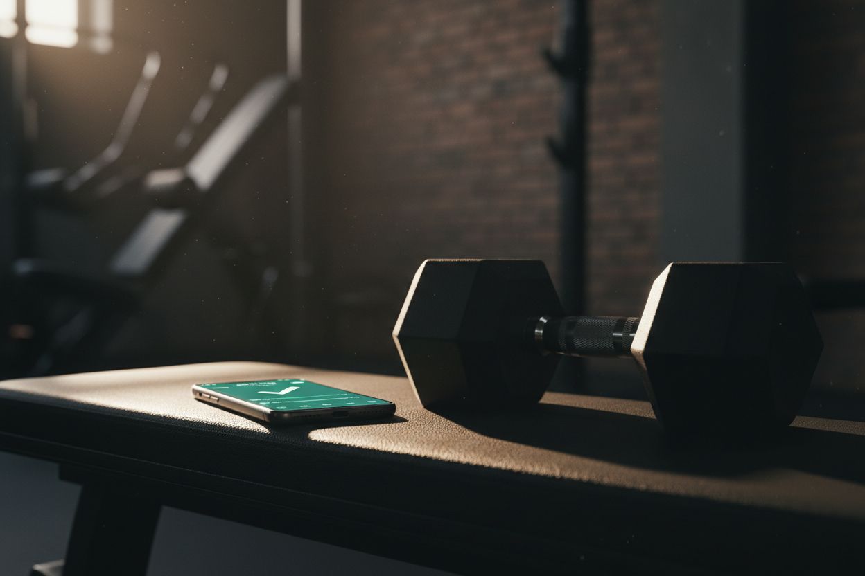 Smartphone with a workout log on a bench