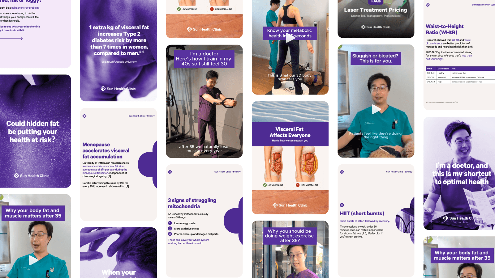 A gallery featuring Sun Health Clinic’s social media tiles 