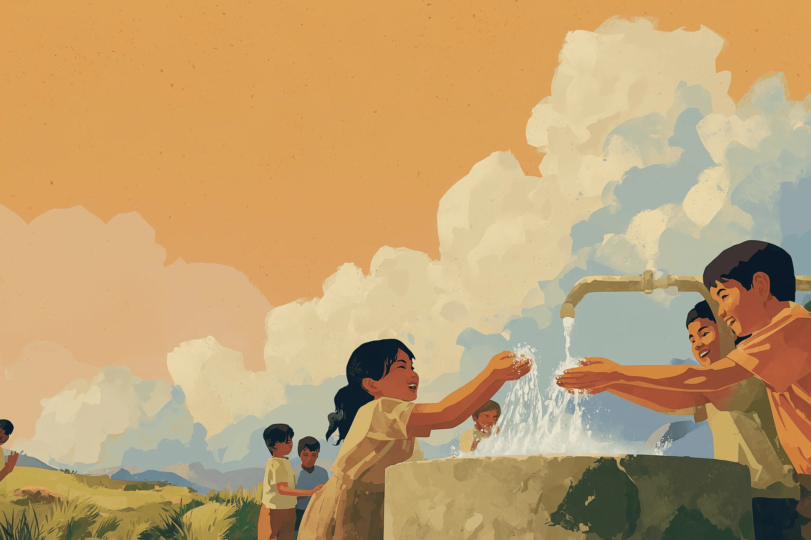 childrens are enjoying water in thier communty

