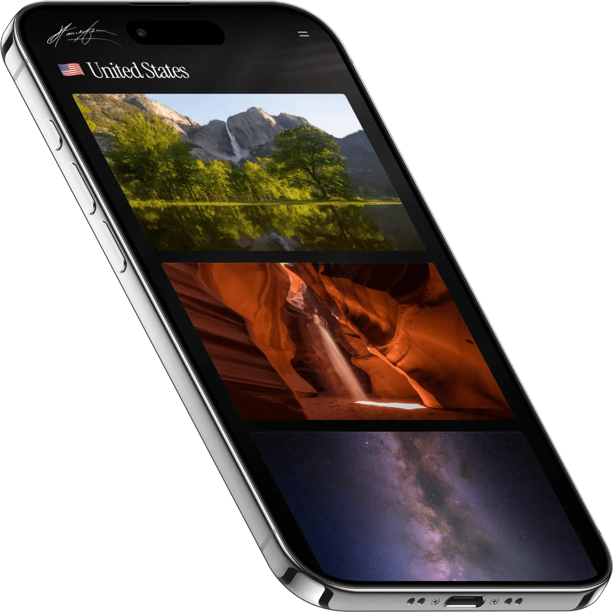 Phone with photography website on display