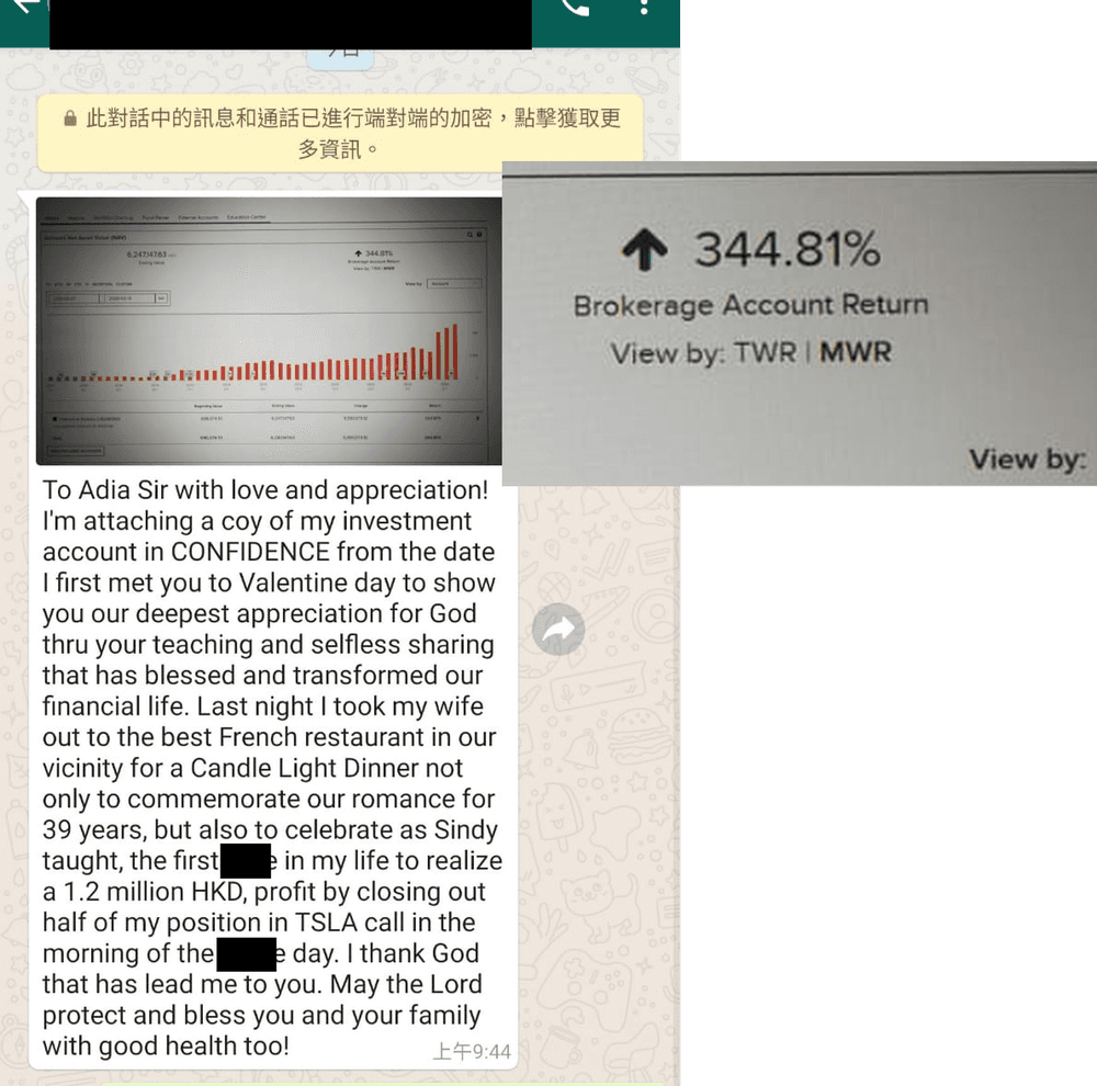 學員成績截圖：回報345%
