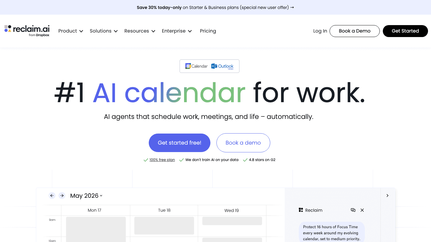 Reclaim.ai website screenshot