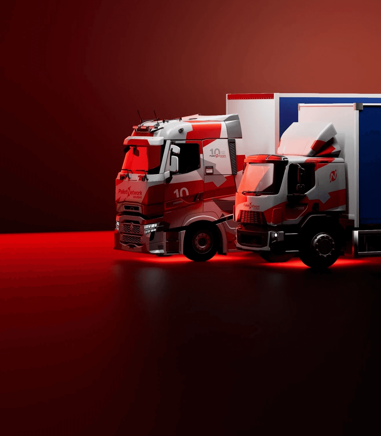 Pallet Network Solution two trucks at different sizes side-by-size
