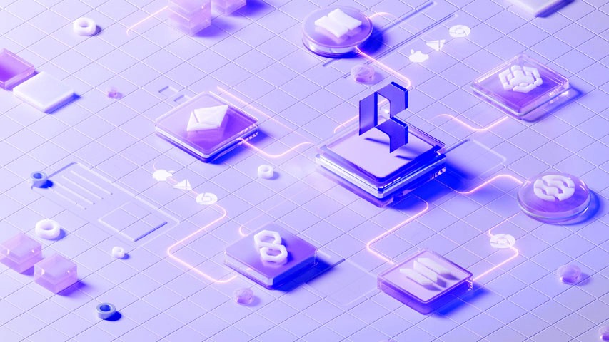A stylized environment depicting crypto chains, with the letter R standing in the middle