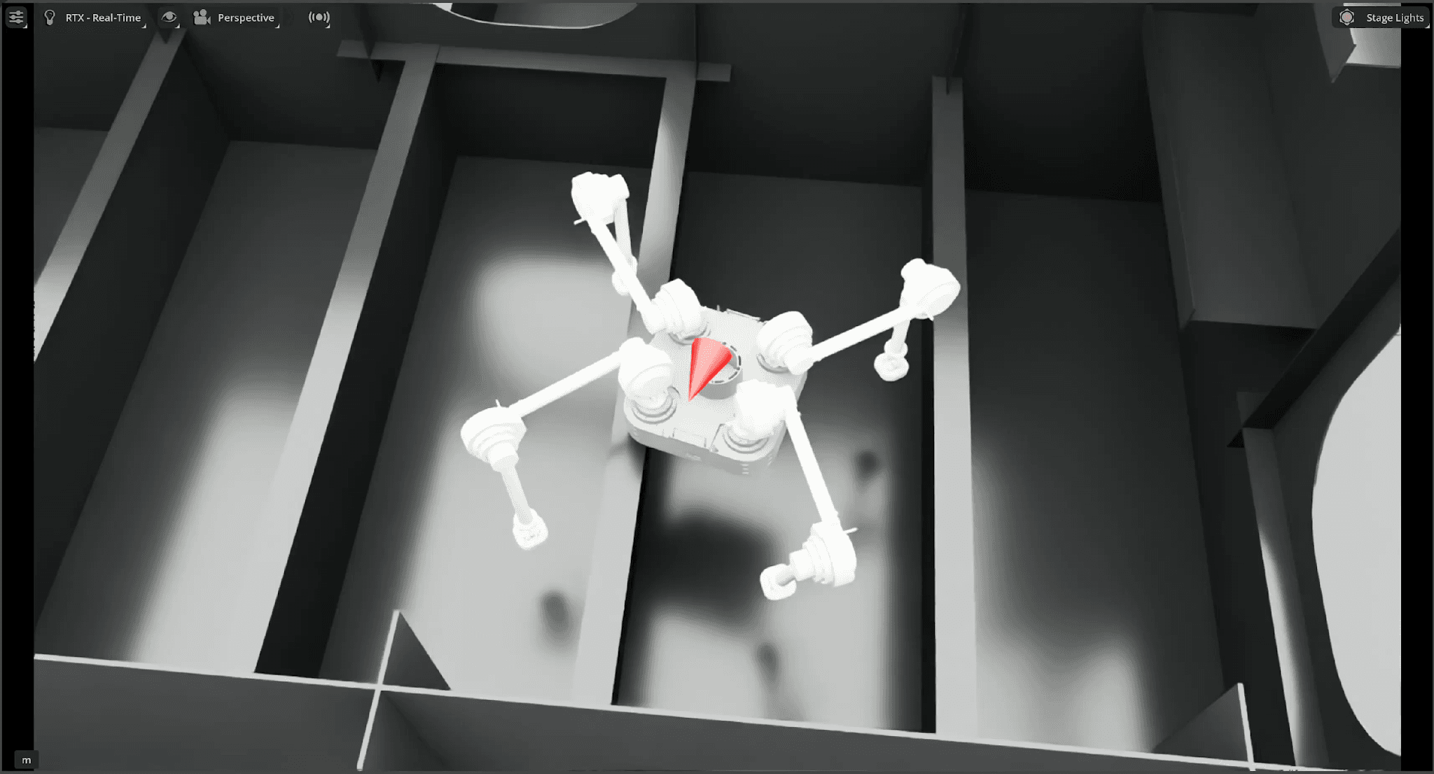 로봇에 장착된 depth camera가 포착한 화면. 밝기가 거리 정보를 나타낸다