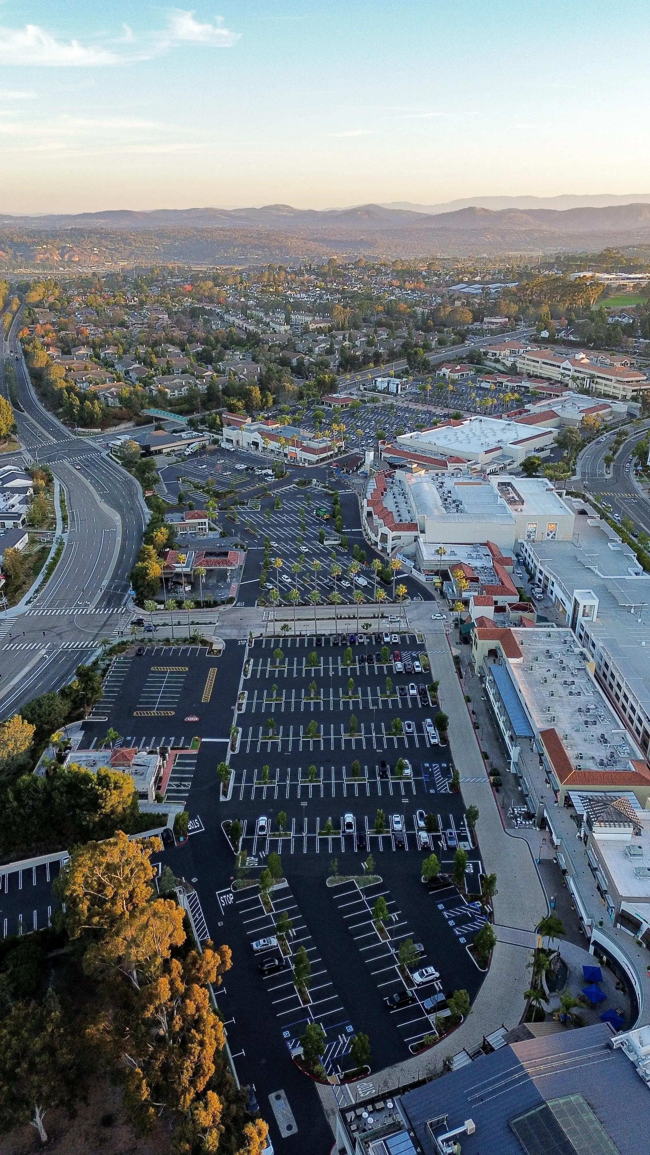 Aerial drone photo of shopping center parking lot project